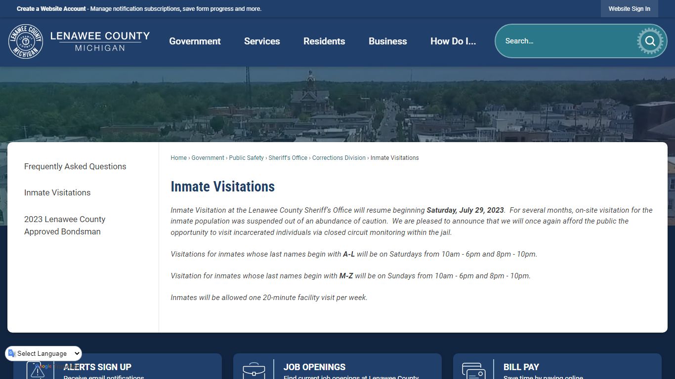 Inmate Visitations | Lenawee County, MI